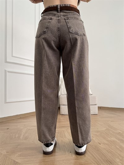 Mom Fit Kemerli Jean Kahve