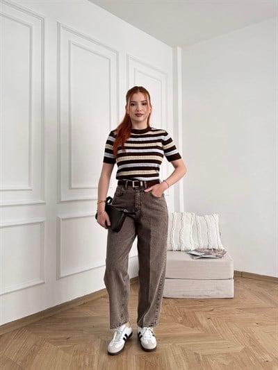 Mom Fit Kemerli Jean Kahve