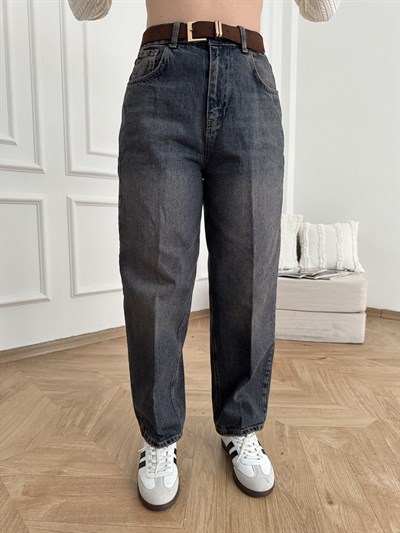 Mom Fit Kemerli Jean Kahve tint