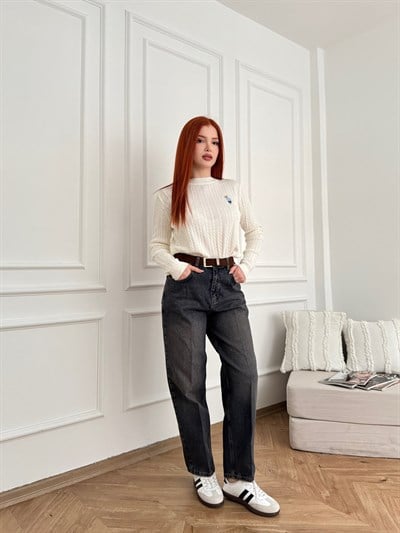 Mom Fit Kemerli Jean Kahve tint