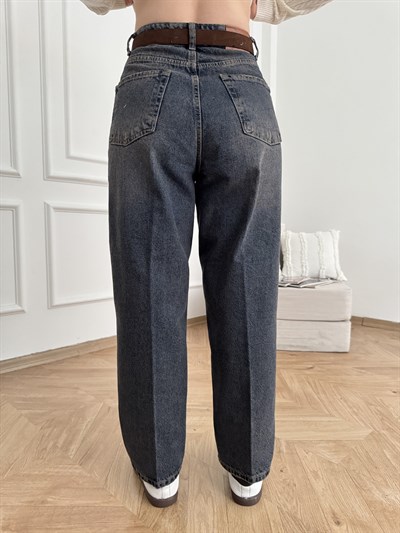 Mom Fit Kemerli Jean Kahve tint