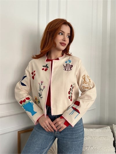 Nakışlı Ceket Naturel