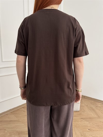 Nakışlı T-shirt Kahve