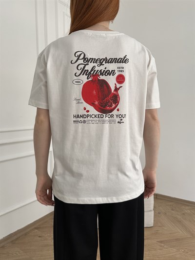 Nar Baskılı T-shirt Ekru