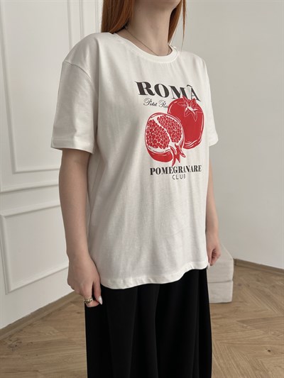 Nar Baskılı T-shirt Ekru