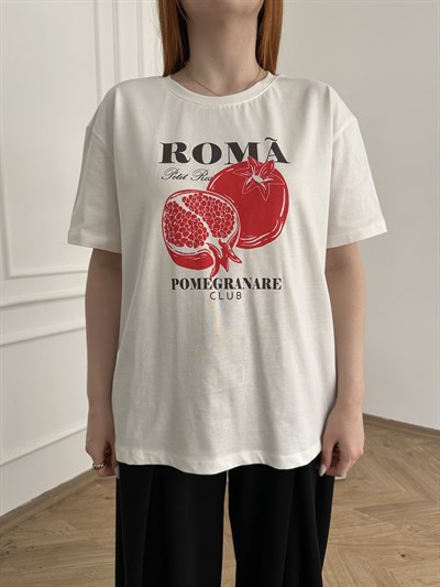 Nar Baskılı T-shirt Ekru