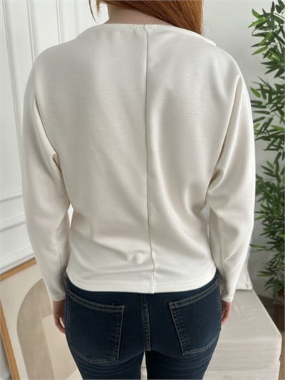 New York 94 Baskılı Sweatshirt Ekru