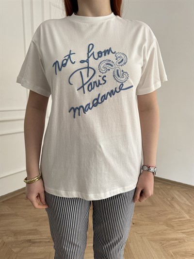 Not From Paris Madame Nakışlı T-shirt Ekru