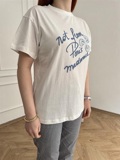 Not From Paris Madame Nakışlı T-shirt Ekru