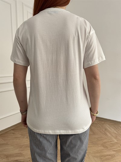 Not From Paris Madame Nakışlı T-shirt Ekru
