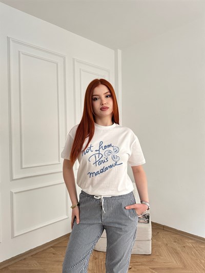 Not From Paris Madame Nakışlı T-shirt Ekru