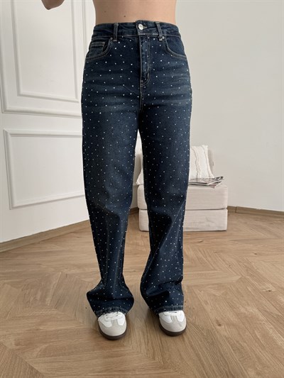 Ön Arka Taşlı Bol Jean Yeşil tint