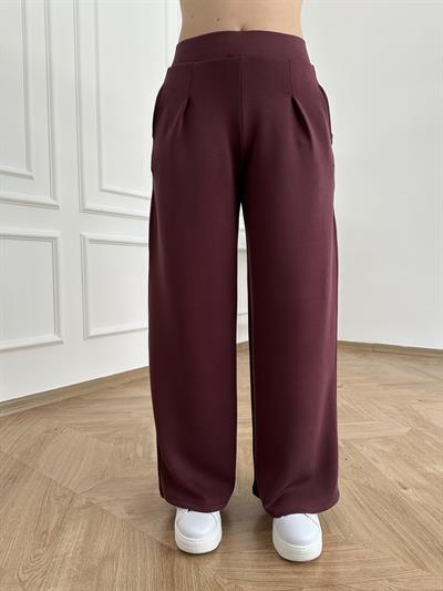 Önü Pileli Bol Pantolon Bordo