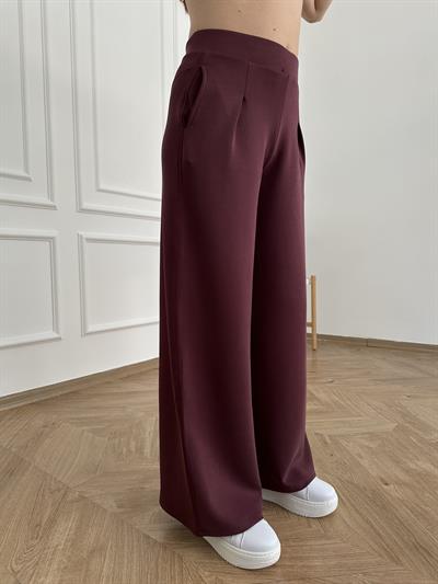 Önü Pileli Bol Pantolon Bordo