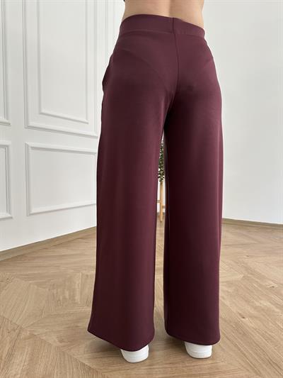 Önü Pileli Bol Pantolon Bordo