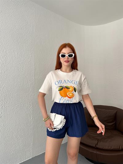 Orange Baskılı Tişört Ekru