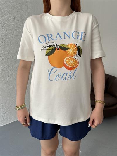 Orange Baskılı Tişört Ekru