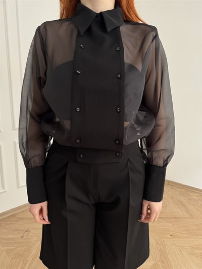 Organze Matchli Ceket Siyah