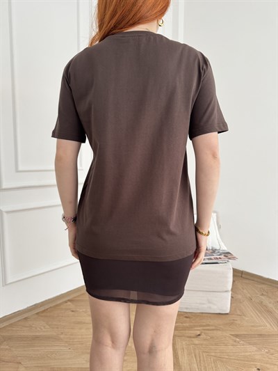 Out Of Ofiice Baskı T-shirt Kahve