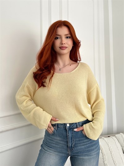 Oval Yaka Triko Açık sarı