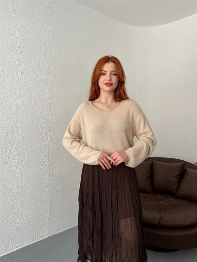 Oval Yaka Triko Taş