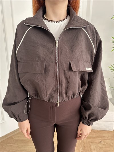 Oversize Crop Paraşüt Ceket Kahve