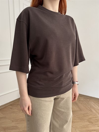 Oversize Dokulu T-shirt Kahve