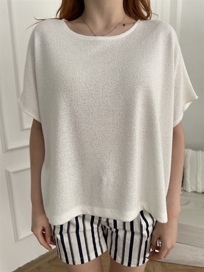 Oversize Düşük Kol Triko Ekru