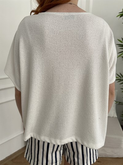 Oversize Düşük Kol Triko Ekru