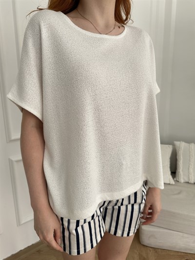 Oversize Düşük Kol Triko Ekru