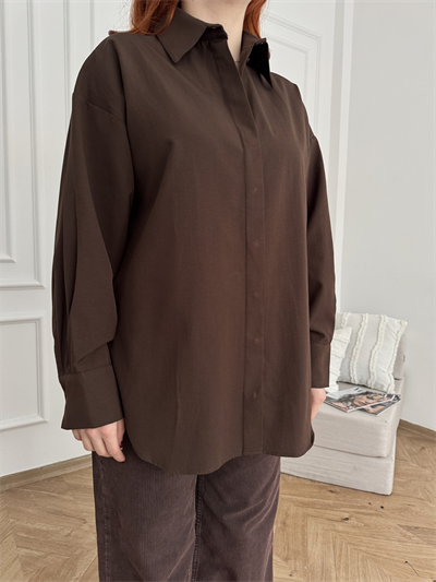 Oversize Gömlek Kahve