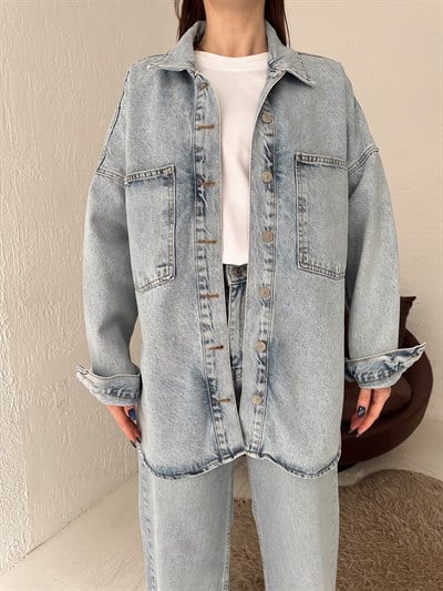 Oversize Jean Gömlek Mavi