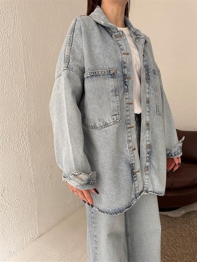 Oversize Jean Gömlek Mavi