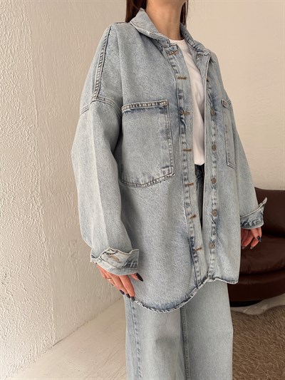 Oversize Jean Gömlek Mavi