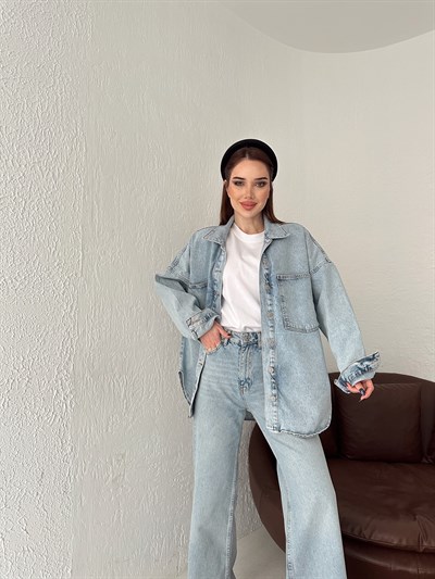 Oversize Jean Gömlek Mavi