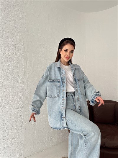 Oversize Jean Gömlek Mavi