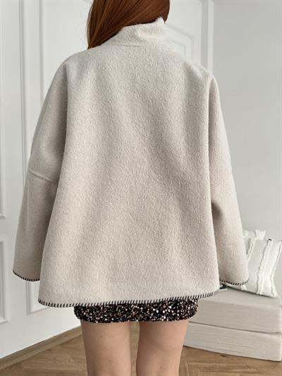 Oversize Kaşe Ceket Taş