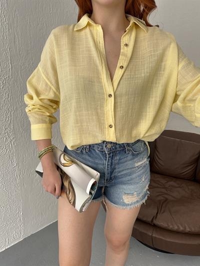 Oversize Keten Gömlek Sarı