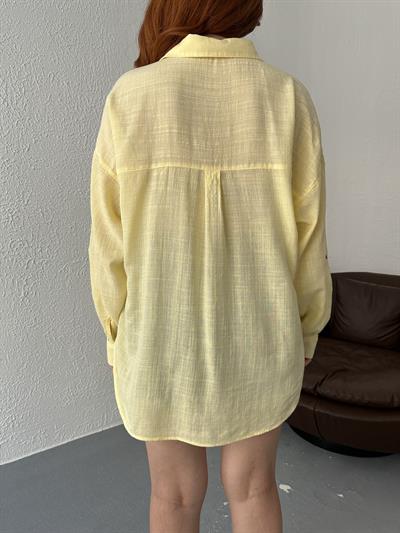 Oversize Keten Gömlek Sarı