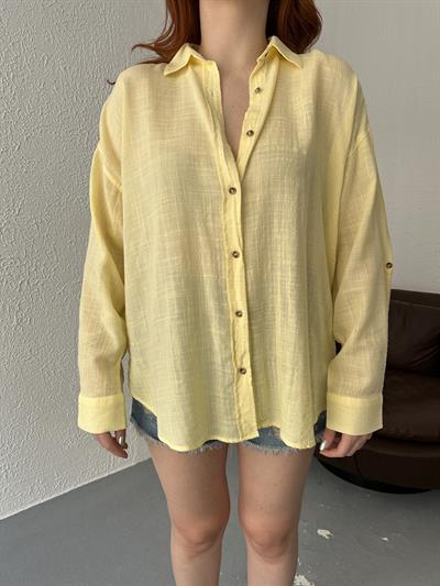 Oversize Keten Gömlek Sarı