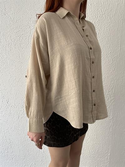Oversize Keten Gömlek Taş