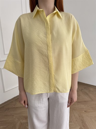 Oversize Kısa Kol Crop Gömlek Sarı