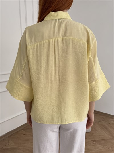 Oversize Kısa Kol Crop Gömlek Sarı