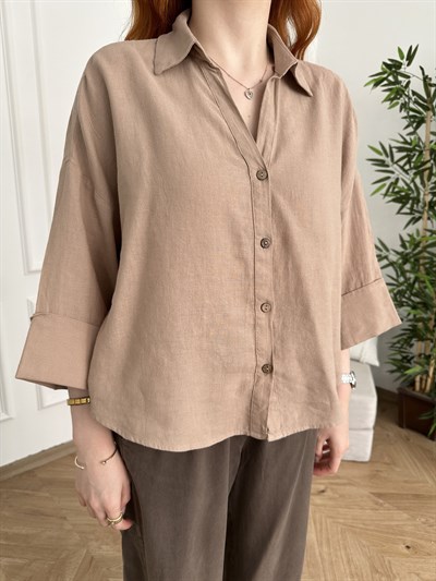 Oversize Sırt Detaylı Gömlek Bej
