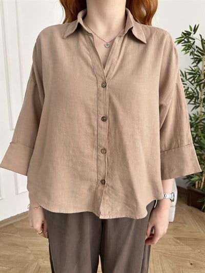 Oversize Sırt Detaylı Gömlek Bej