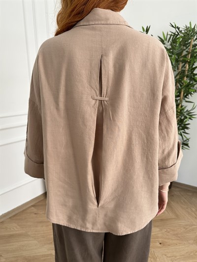 Oversize Sırt Detaylı Gömlek Bej
