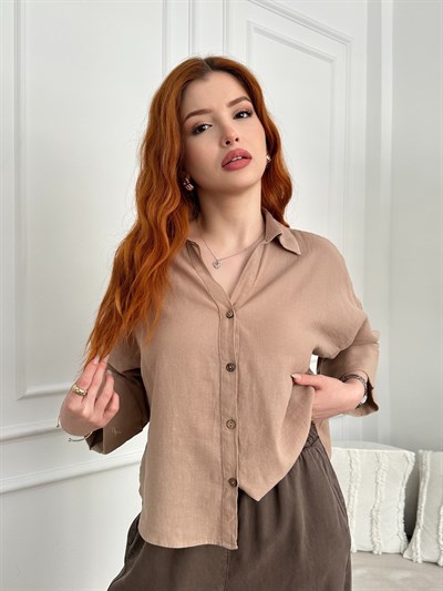 Oversize Sırt Detaylı Gömlek Bej