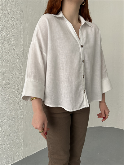 Oversize Sırt Detaylı Gömlek Beyaz