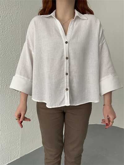 Oversize Sırt Detaylı Gömlek Beyaz