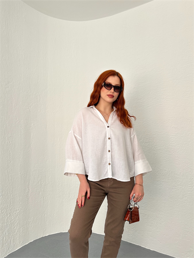 Oversize Sırt Detaylı Gömlek Beyaz